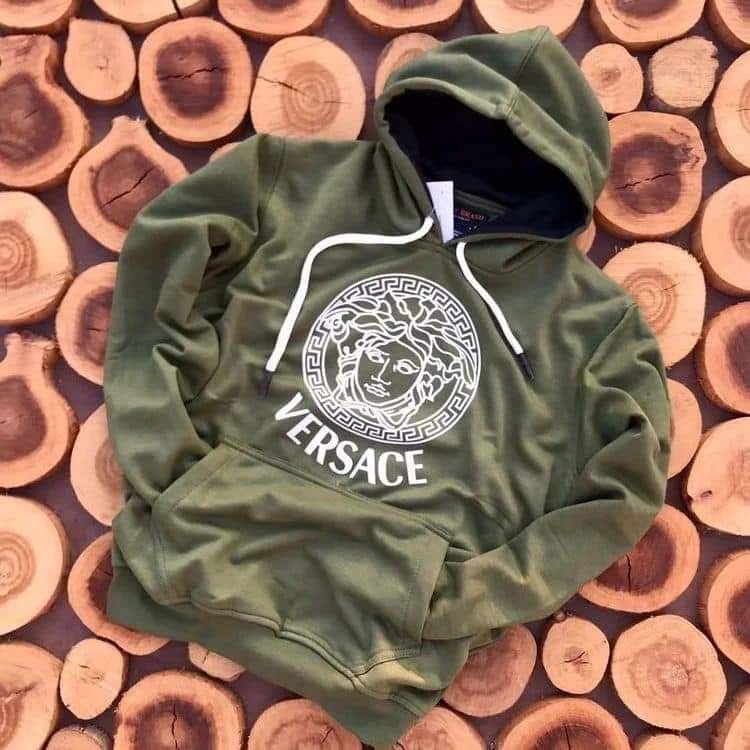 Olive green hoodie with large front logo graphic