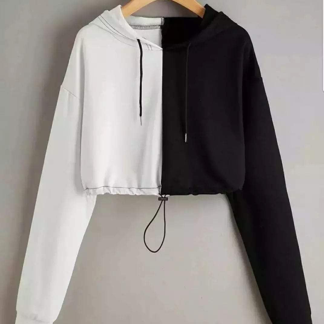 Black and white colorblock cropped hoodie