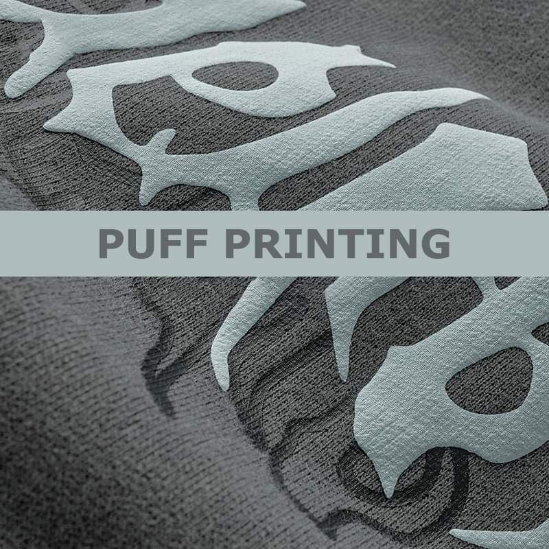 Close-up of puff print texture on grey fabric