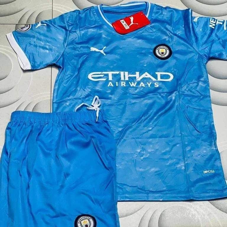 Sky blue football kit with Etihad Airways sponsor print