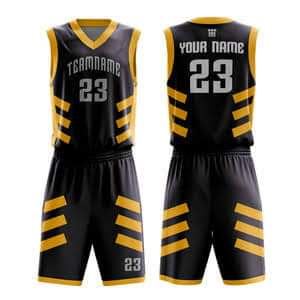 Black and gold custom basketball jersey mockup
