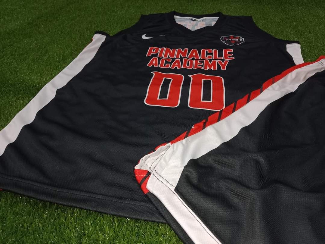 Pinnacle Academy basketball jersey, black and red