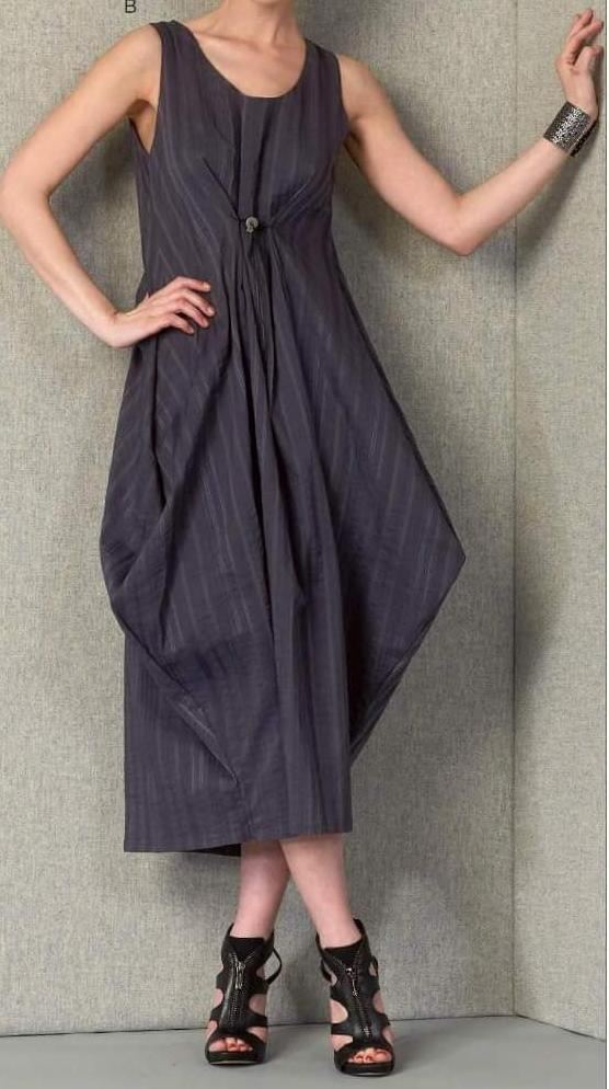 Charcoal pinstripe draped dress